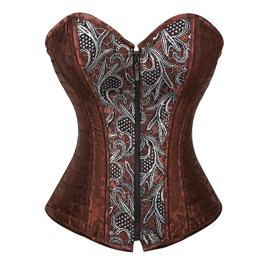 Corset Bustier Brun Argenté Brodé – Image 3