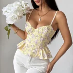 corset jaune fleuri à motifs