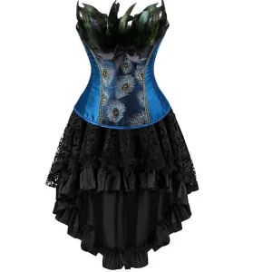 robe corset longue plume de paon
