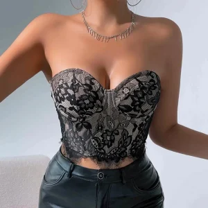 soutien-gorge corset noir fleuri