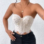 Corset Blanc Broderie Florale