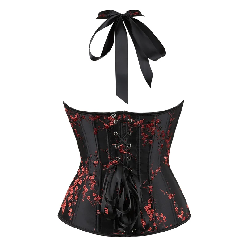 bustier floral noir et rouge