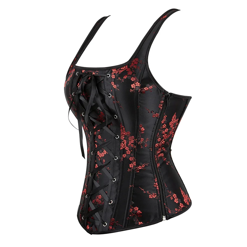 corset noir élégant avec fleurs rouges