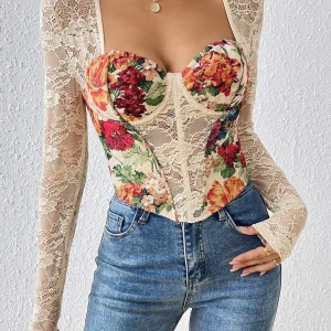 corset blanc fleuri multicolore