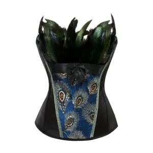 corset noir plumes de paon