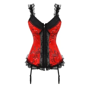 Corset Rouge et Noir Fleuri Sexy