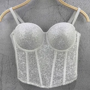 soutien-gorge corset paillettes blanc