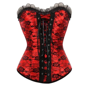 corset rouge et noir fleuri grande taille