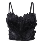 Soutien-Gorge Corset à Plumes Noires