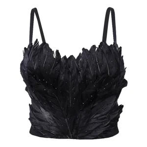 Soutien-Gorge Corset à Plumes Noires
