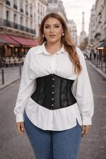 ceinture corset noir grande taille dentelle florale lacet busc femme