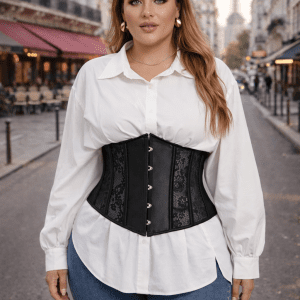 ceinture corset noir grande taille dentelle florale lacet busc femme