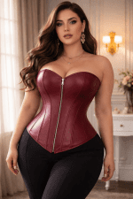 corset bustier bordeaux grande taille similicuir zip avant lacet dos