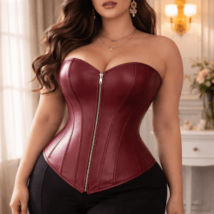 corset bustier bordeaux grande taille similicuir zip avant lacet dos