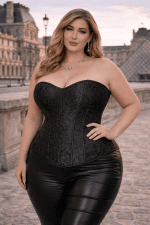 corset brocart noir grande taille femme élégant lacet dos