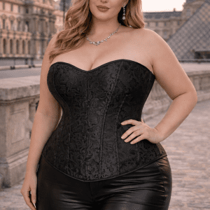 corset brocart noir grande taille femme élégant lacet dos