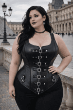 corset noir gothique grande taille similicuir bretelles larges métal