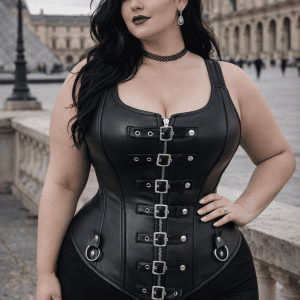 corset noir gothique grande taille similicuir bretelles larges métal