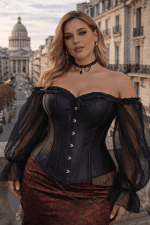 corset noir neo victorien grande taille manches bardot dentelle femme