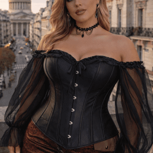 corset noir neo victorien grande taille manches bardot dentelle femme