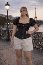 corset victorien noir grande taille manches ballon lacet busc femme