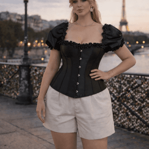 corset victorien noir grande taille manches ballon lacet busc femme