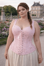corset rose poudre lacet avant femme grande taille jardin luxembourg paris romantique