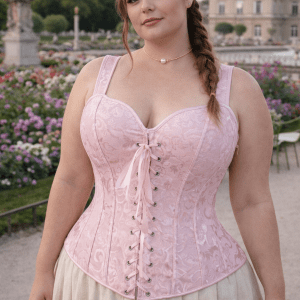 corset rose poudre lacet avant femme grande taille jardin luxembourg paris romantique