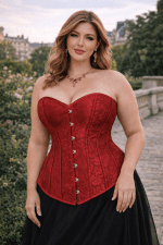corset rouge grande taille brocart floral femme à lacet et busc
