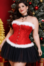 corset mère noel grande taille rouge brocart fourrure blanche femme