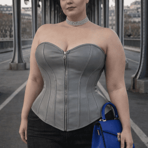 corset similicuir gris zip avant femme grande taille pont bir hakeim paris gothique moderne