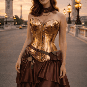 corset steampunk dore bustier vintage jupe bordeaux pont alexandre iii paris
