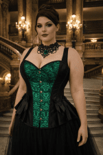 corset victorien vert emeraude grande taille brocart porte femme elegante palais garnier paris interieur luxe