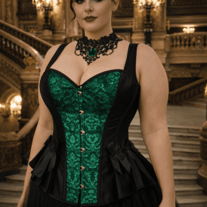 corset victorien vert emeraude grande taille brocart porte femme elegante palais garnier paris interieur luxe