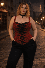 corset gothique rouge grande taille lacet dos boucles metal laçage frontal