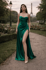 robe bustier corset verte satinée longue dos lacet fente jambe femme