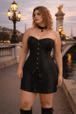 robe corset noir courte grande taille gothique lacet dos busc avant satin