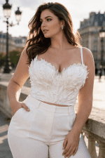 bustier blanc à plumes femme élégant style parisien
