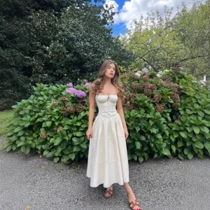 Robe Bustier Longue Blanc Cassé Plissée