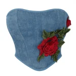 Bustier Corset Jean Bleu Ciel et Rose Brodée