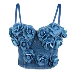 Soutien-Gorge Corset en Jean Bleu Fleuri 3D