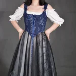 Corset Jean Bleu Fleuri Vintage à Bretelles