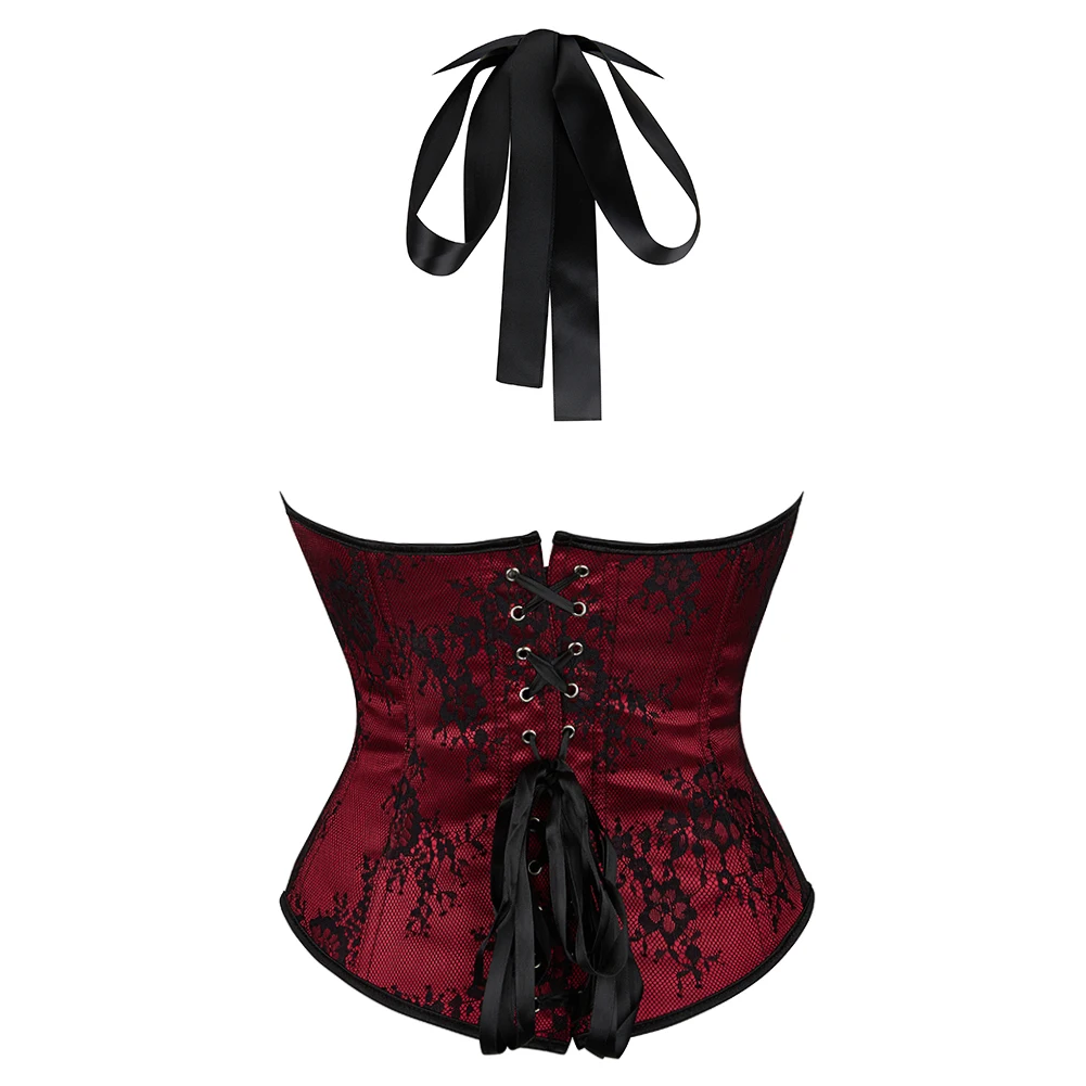 Corset Rouge et Noir Gothique à Licou – Image 2