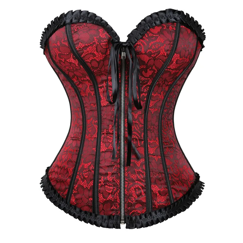 Corset Rouge et Noir Fleuri Vintage – Image 2
