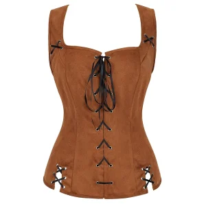 Corset Bustier Pirate Marron à Lacets