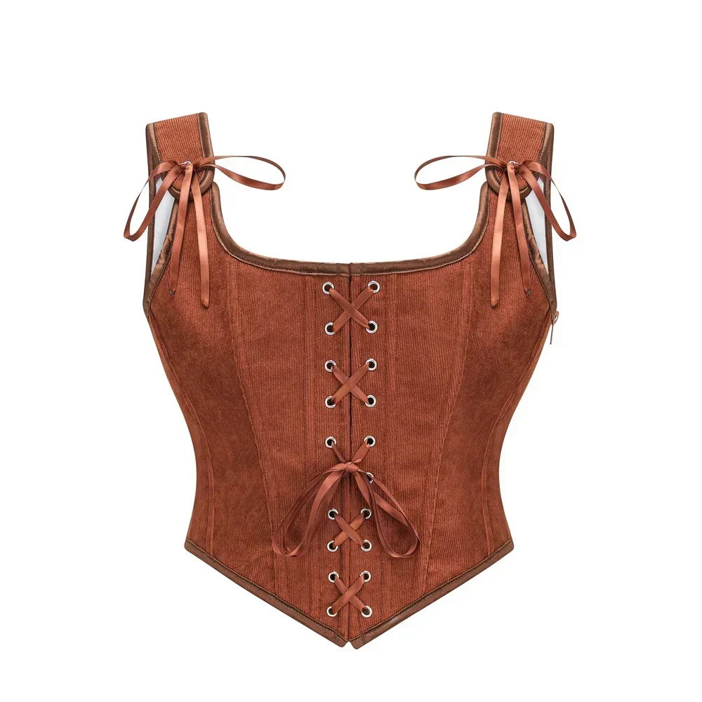 Bustier Corset Marron style Velours – Image 2