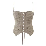 Bustier Corset Beige et Marron Pied de Poule