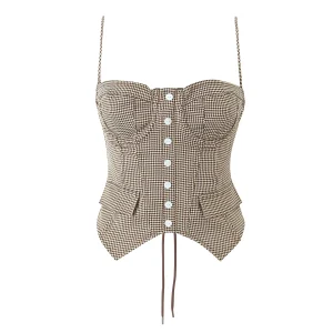 Bustier Corset Beige et Marron Pied de Poule
