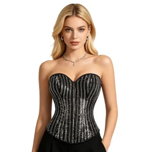 Corset Noir à Paillettes Argentées