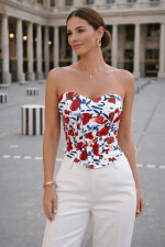 bustier corset blanc coquelicots rouge bleu femme pantalon tailleur blanc palais royal paris